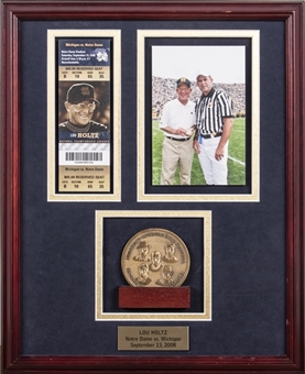 2008 Lou Holtz Commemorative Coin Collage Used for Coin Toss Before Michigan vs. Notre Dame Framed to 13x16.5" (Holtz LOA) 